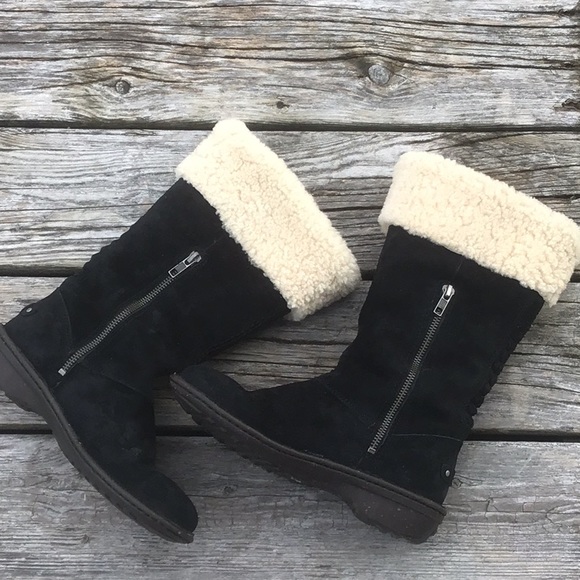 UGG Karyn Silkee Suede Sheepskin Cuff Boots - Picture 2 of 14